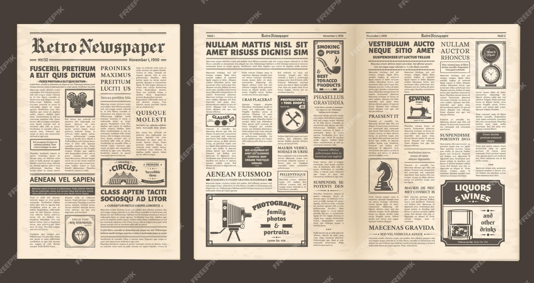 Premium Vector  Vintage old newspaper full page, retro spread