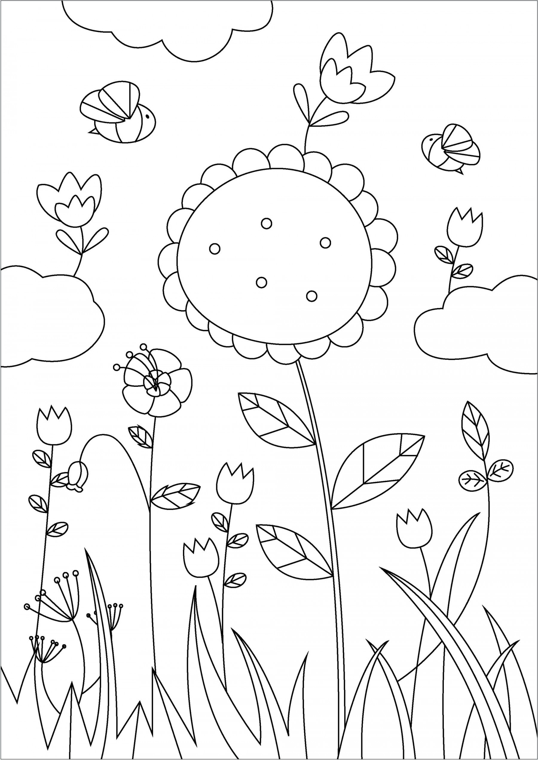 Pretty Spring Flowers - Flowers Kids Coloring Pages