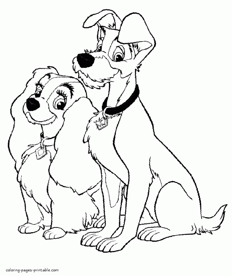 Printable Lady and the Tramp coloring pages   Cartoon coloring