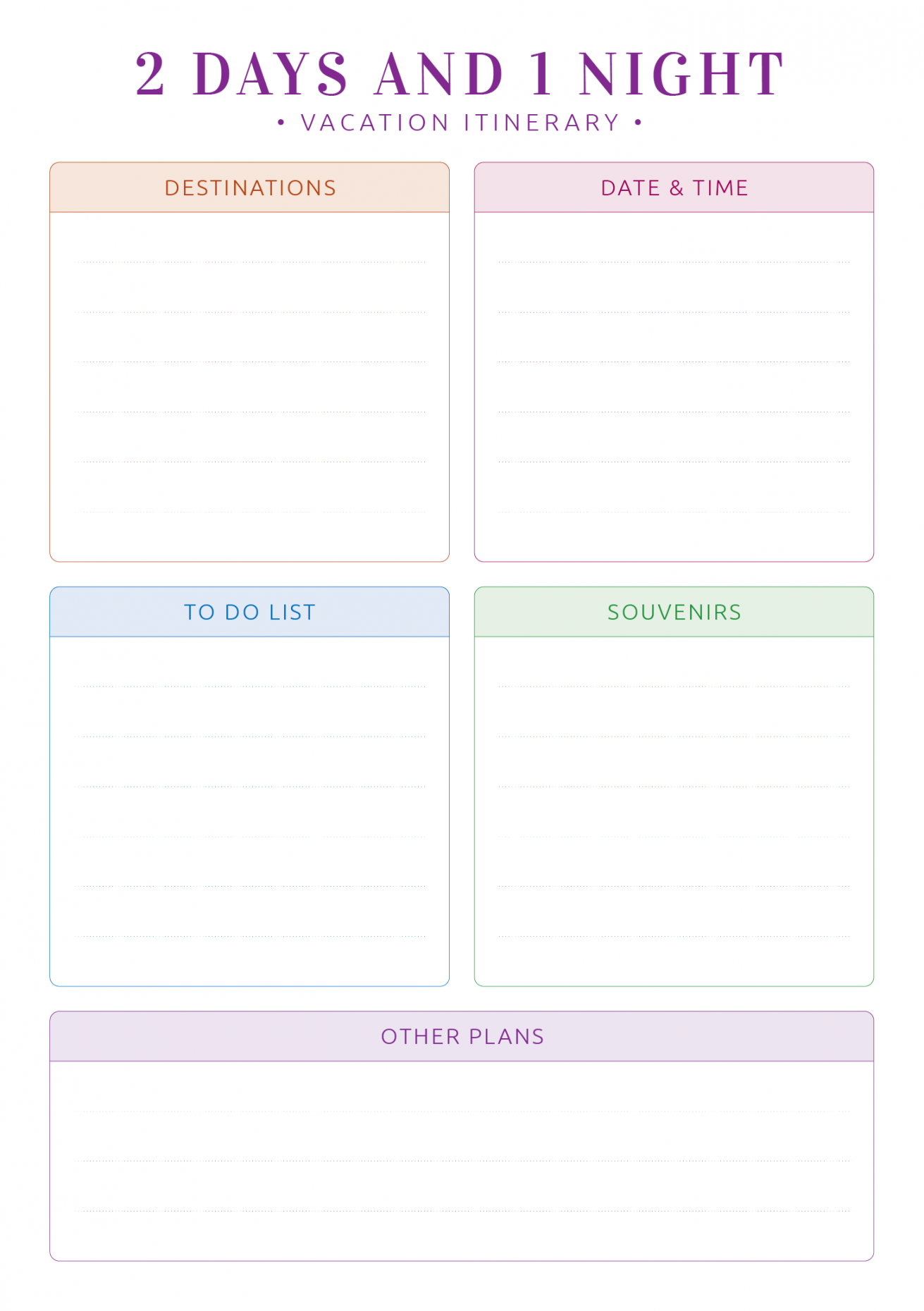 Printable Vacation Itinerary PDF Download  Itinerary planner