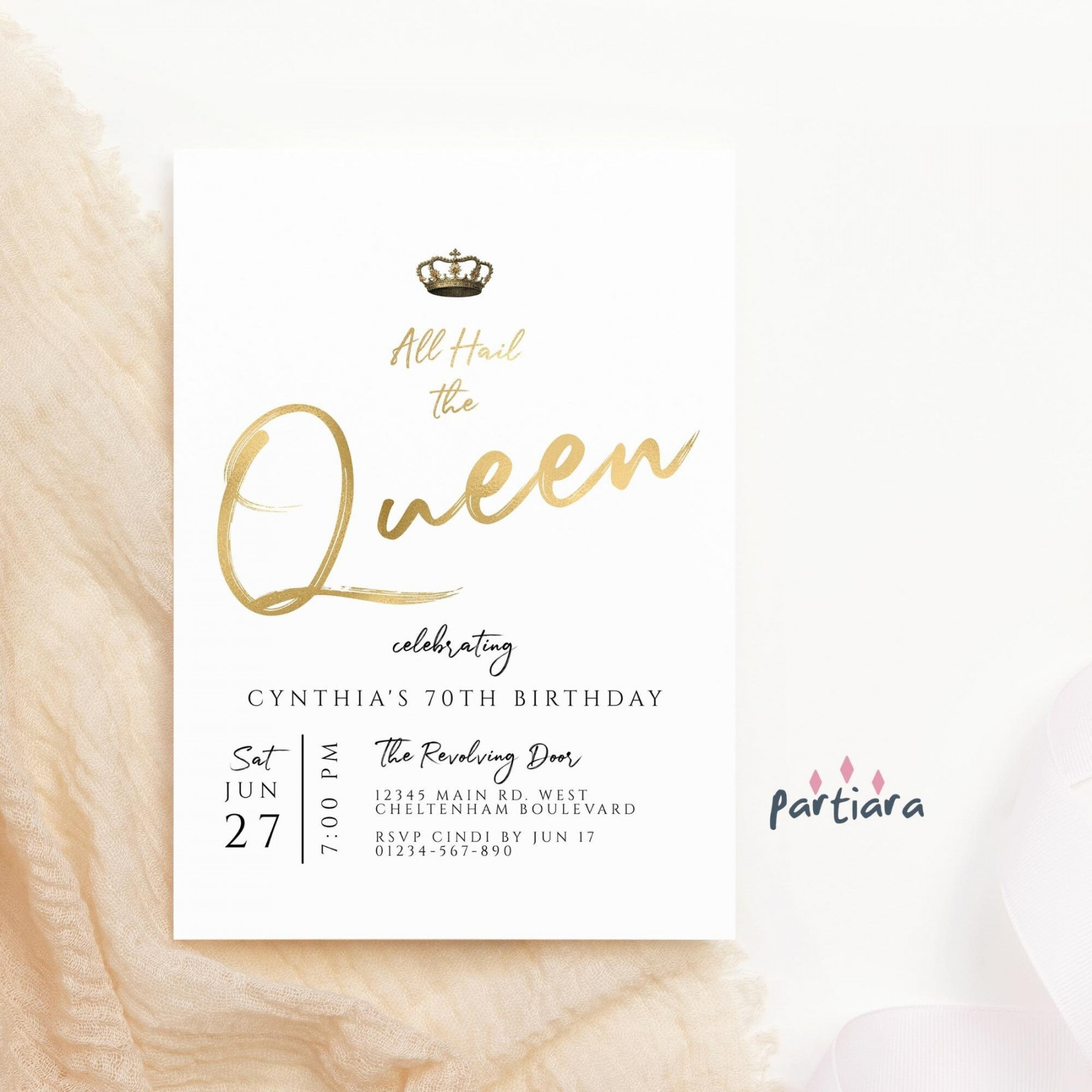 Queen Birthday Invitation Editable Template Gold Royal All - Etsy