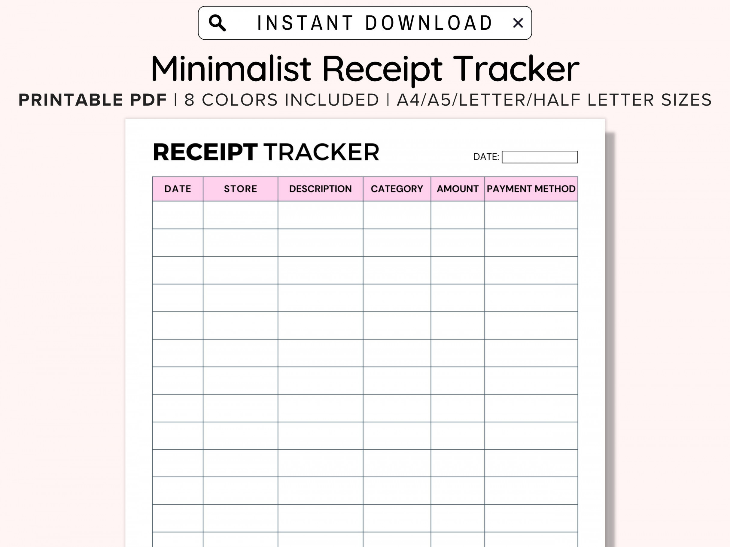 Receipt Tracker Printable Receipt Sheet Receipt Log - Etsy