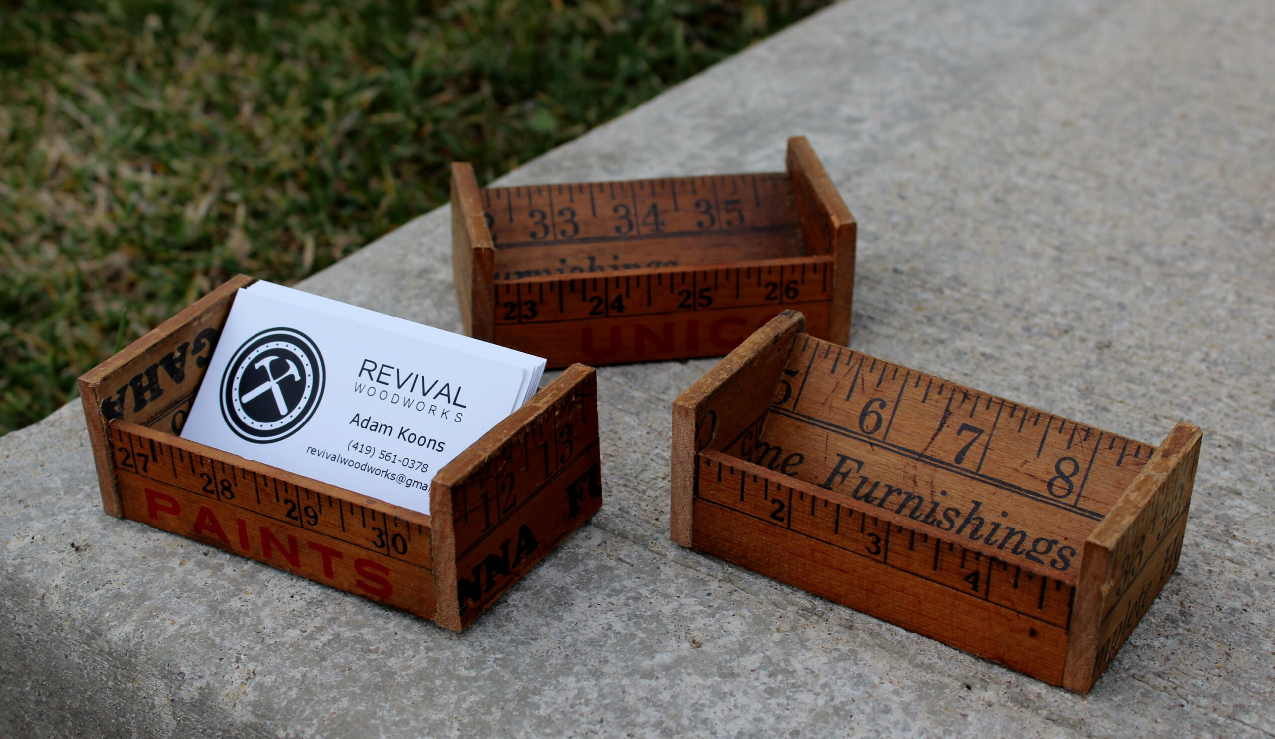 Reclaimed Wooden Business Card Holders - vintage yardsticks