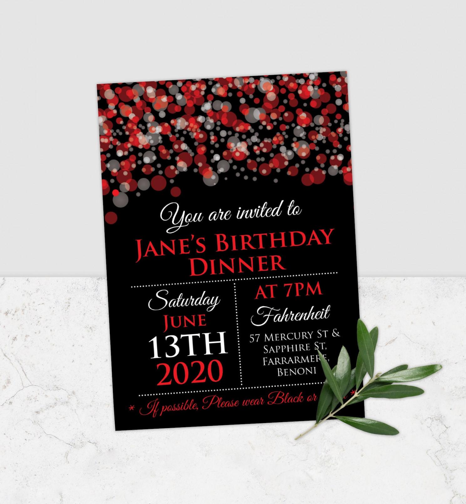 Red and Black Birthday Invitation Red and Silver Invitation - Etsy