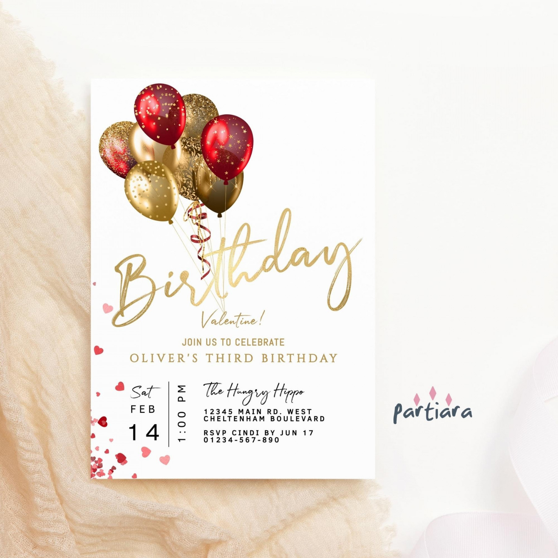 Red Gold Balloons Birthday Invitation Ladies Teen Girl - Etsy Ireland