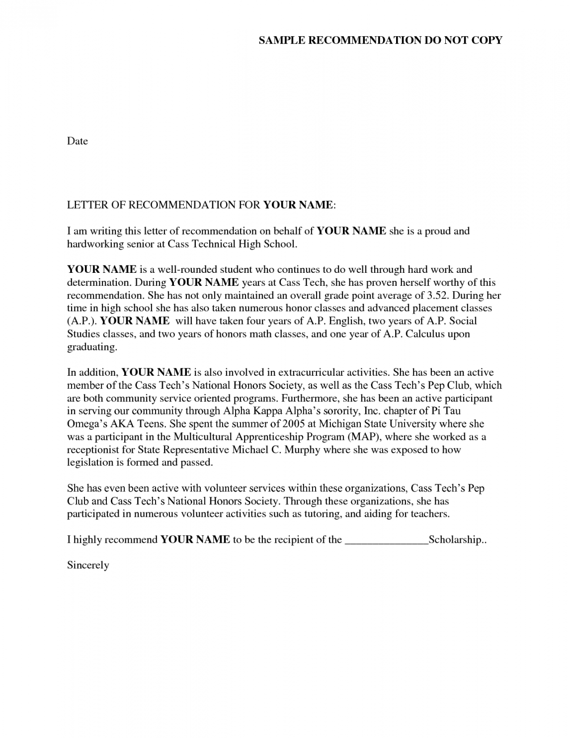 Reference Letter of Recommendation Sample  Sample Alpha Kappa