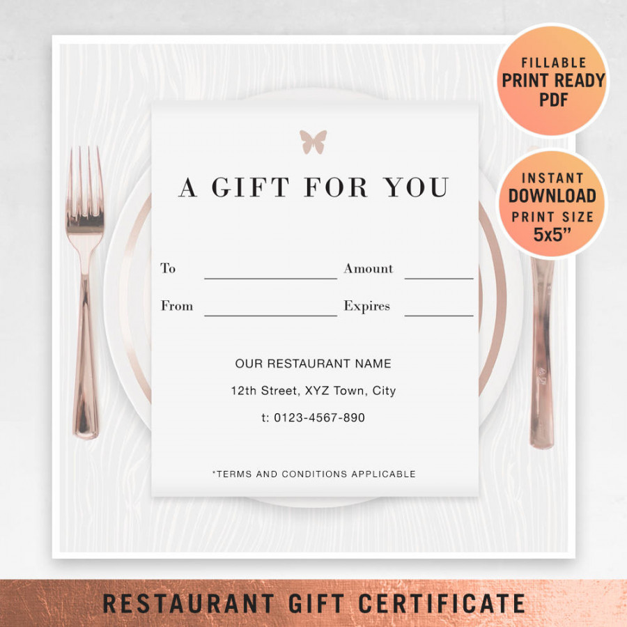 Restaurant Fillable Gift Certificate Template, A Gift for You