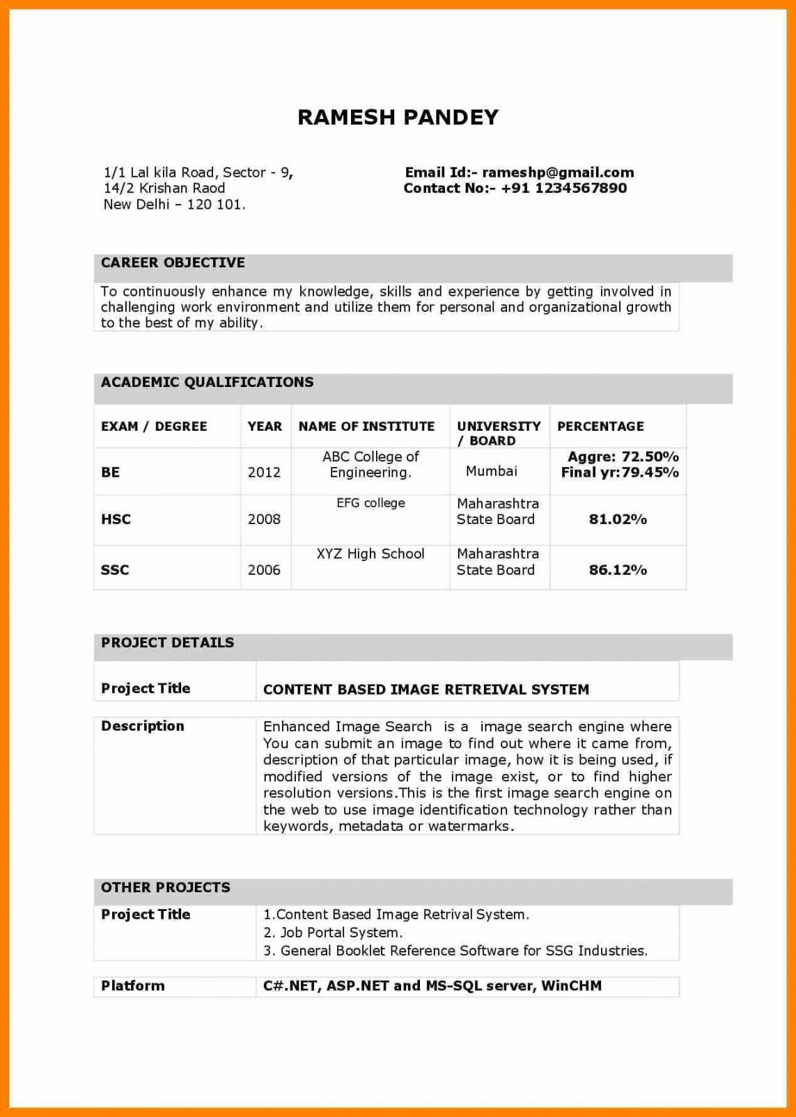 Resume Format India - Resume Format  Resume format in word