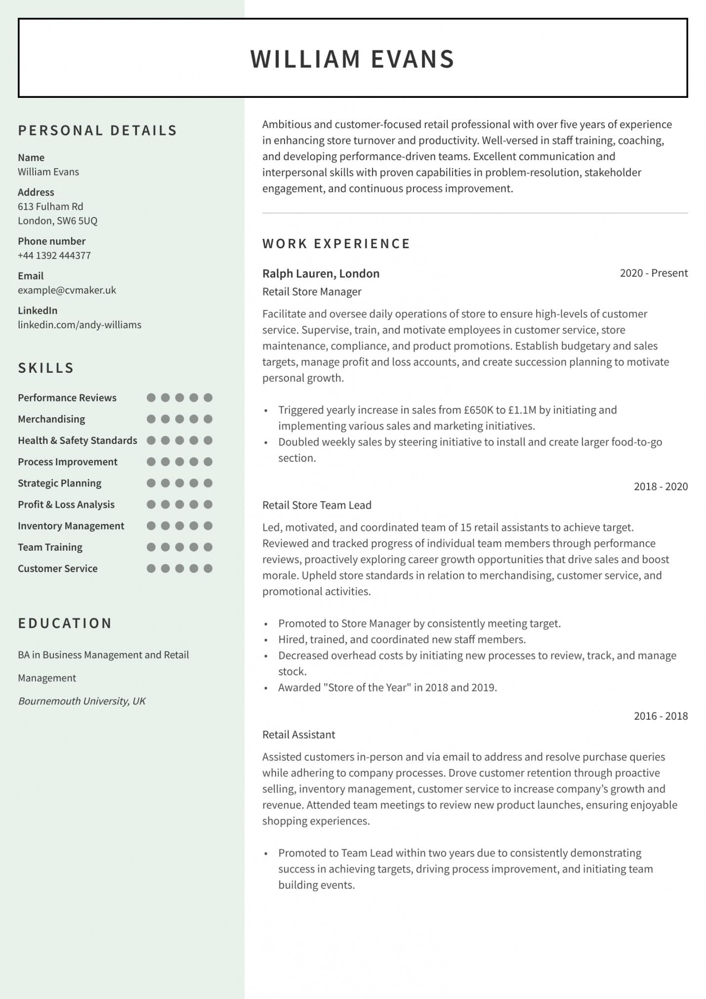 Retail CV - Best CV examples and writing tips