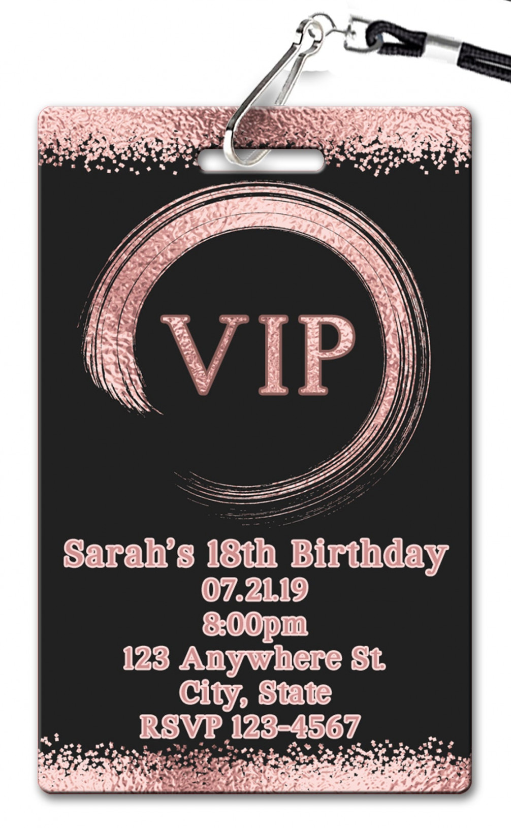 Rose Gold VIP Pass Birthday Invitation - PVC Invites - VIP