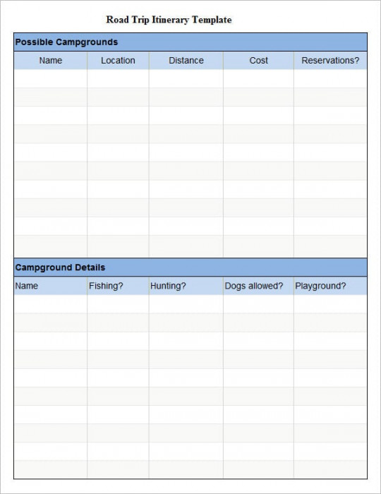 + Sample Road Trip Itinerary Templates - DOC, PDF