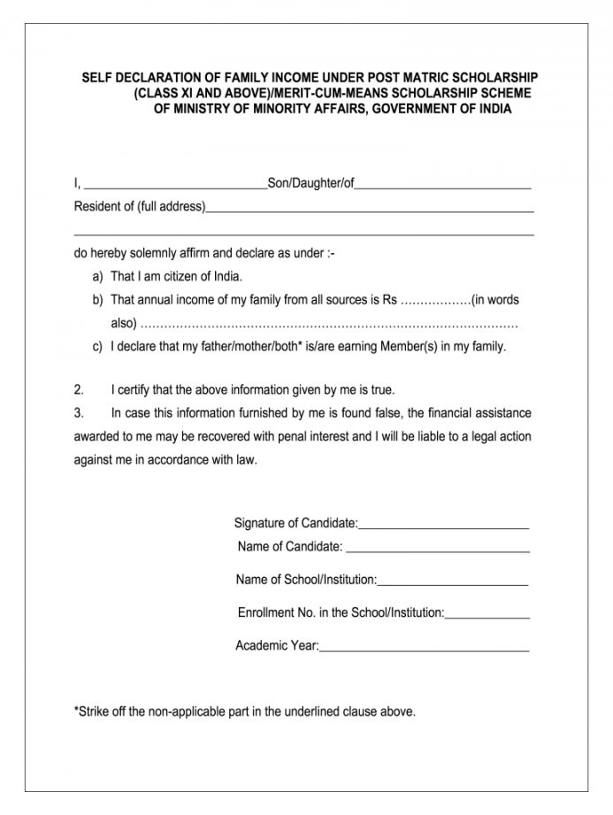 Self Declaration Form For Income Certificate - Fill Online