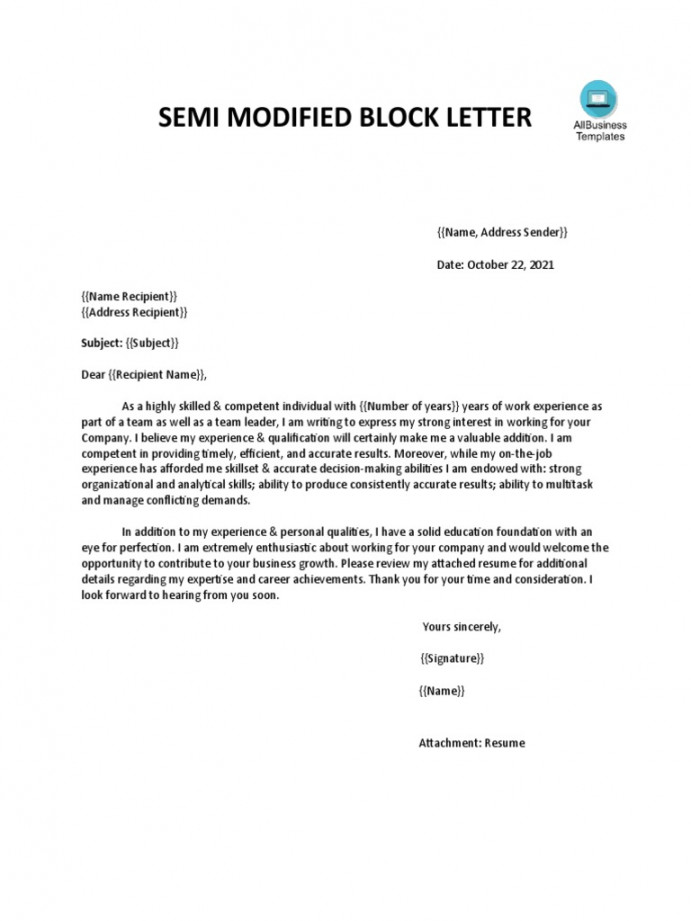 Semi Modified Block Letter: Subject: ( (Subject) )  PDF