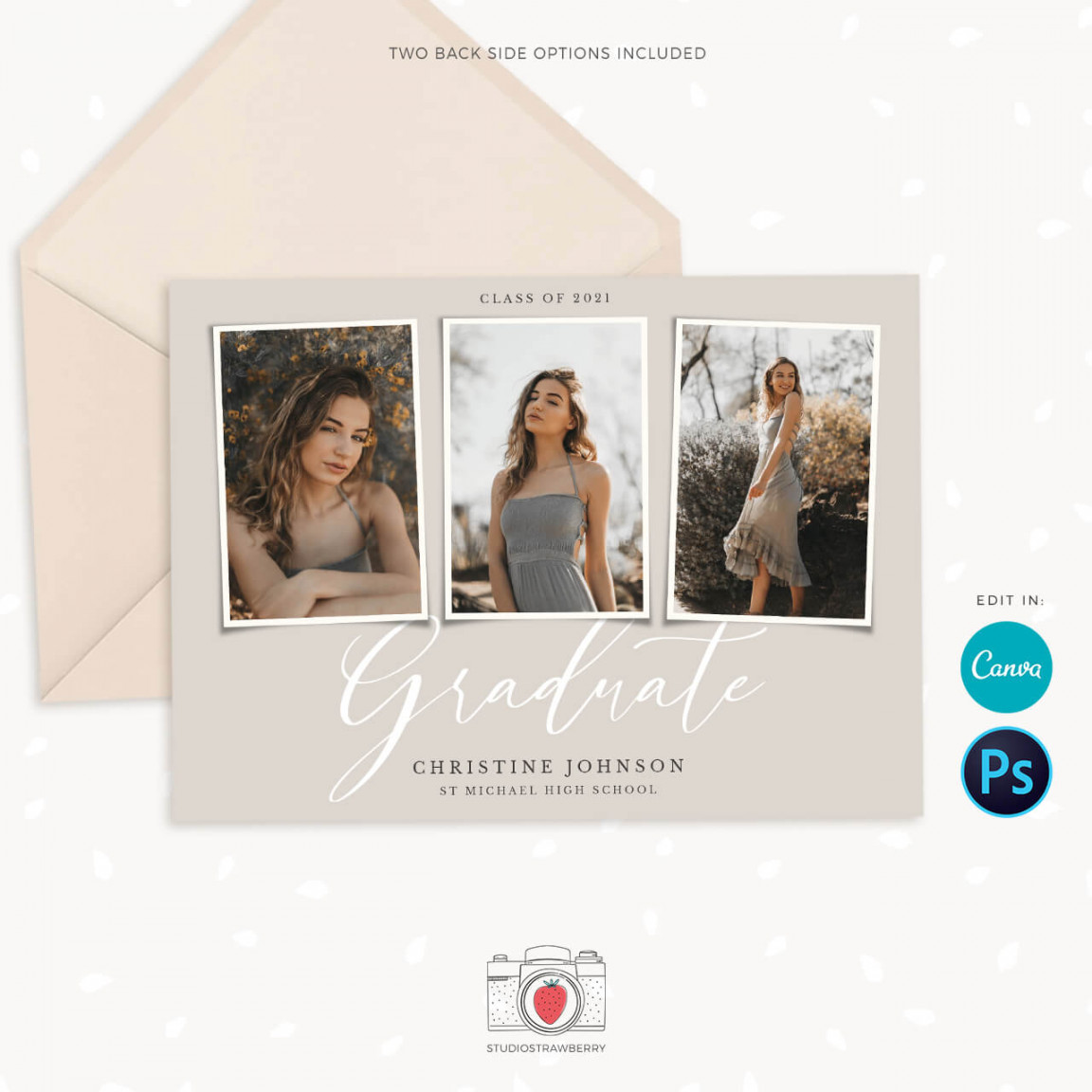 Senior grad invitation template  Landscape three picture collage