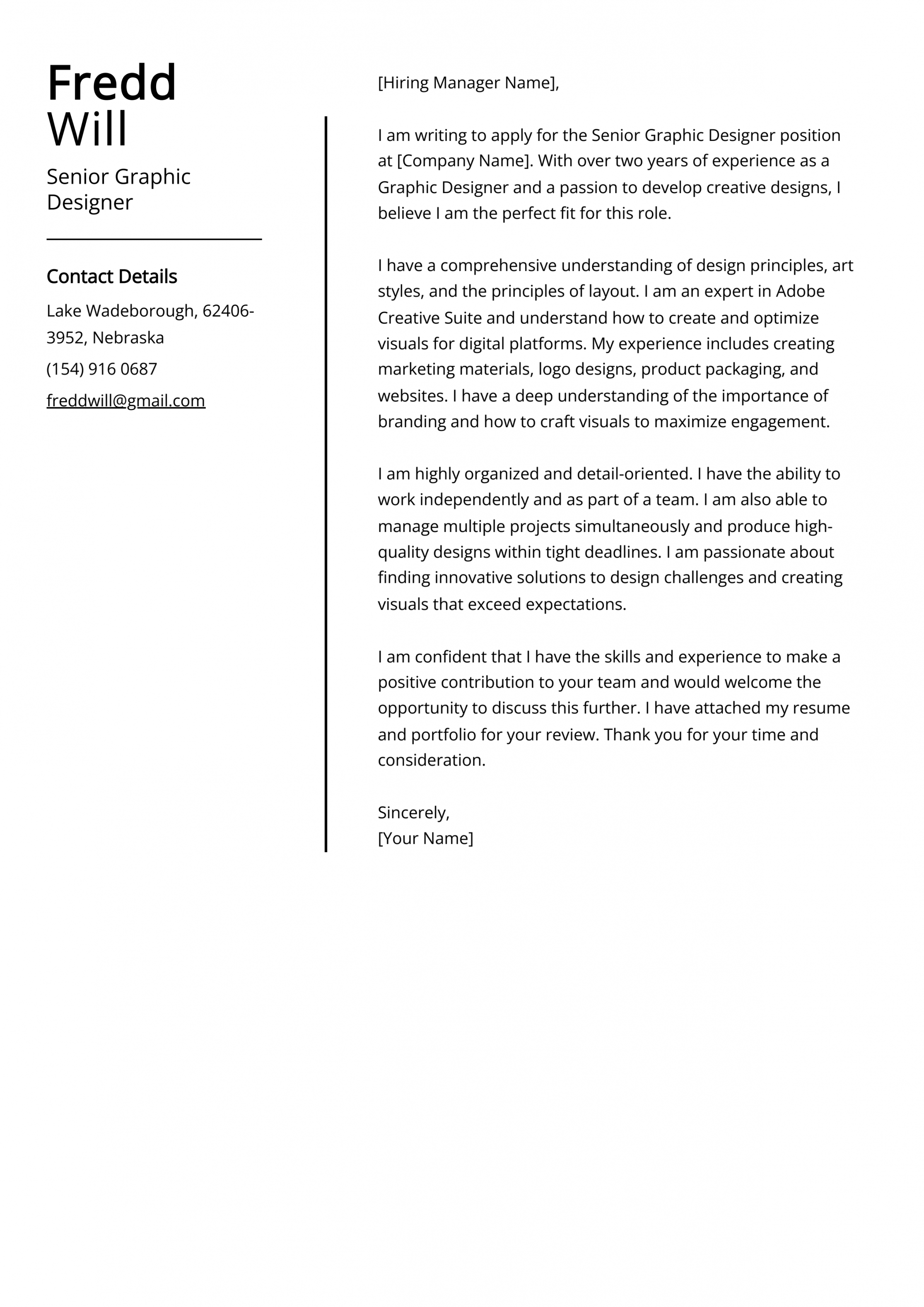 Senior Graphic Designer Cover Letter Example (Free Guide)