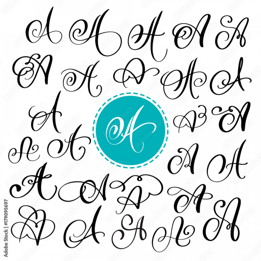 Set of Hand drawn vector calligraphy letter A