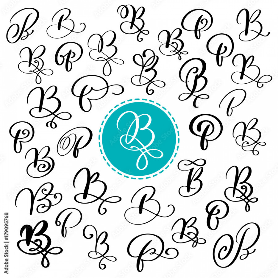 Set of Hand drawn vector calligraphy letter B