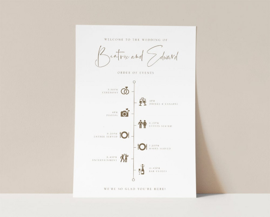 Simple Wedding Day Timeline Sign Template, NZ – TimberWink Studio