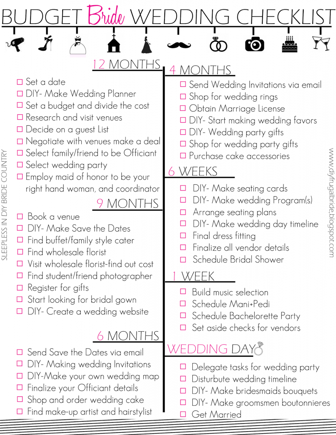 Sleepless in DIY Bride Country : Budget Bride Wedding Checklist