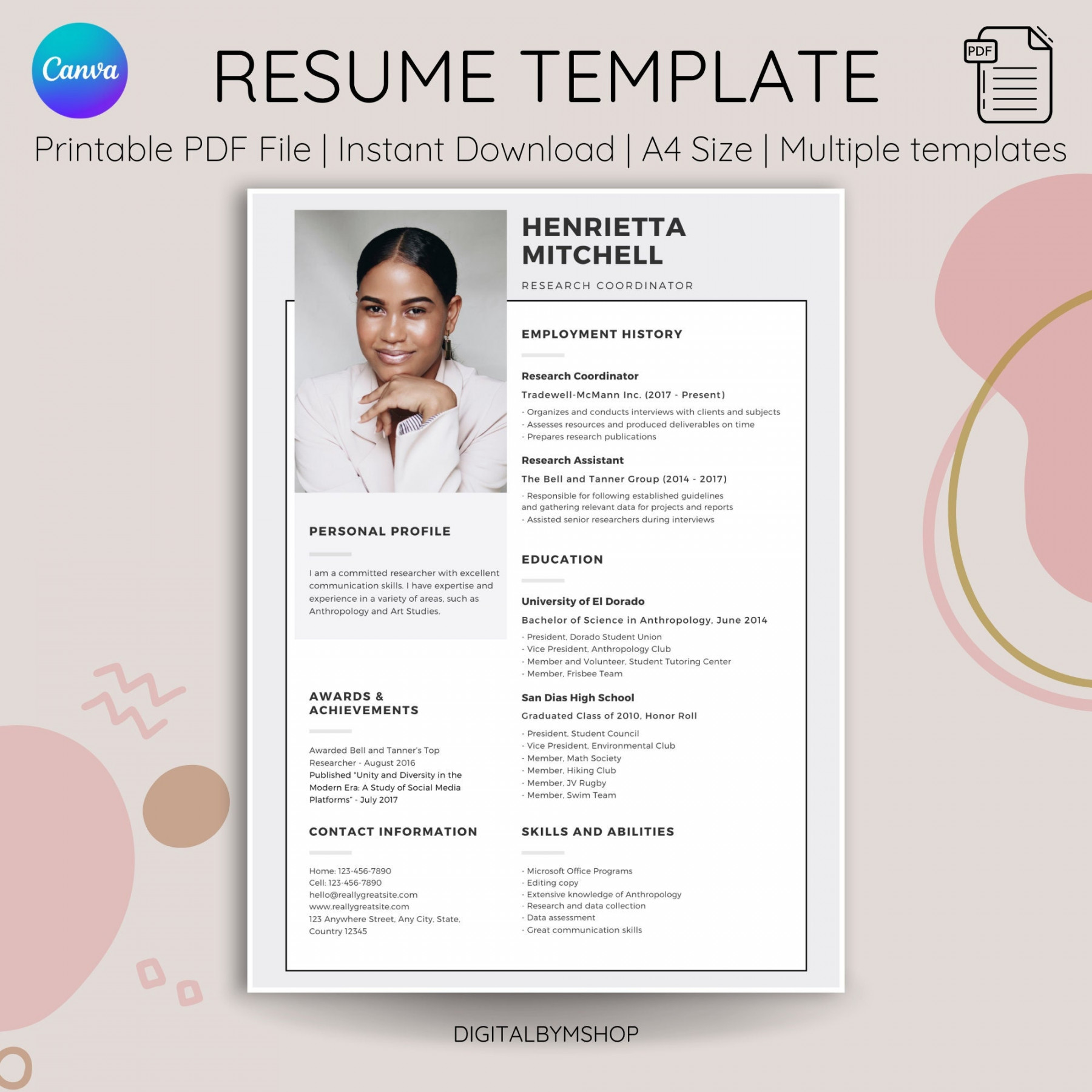 Stencil Printable Template Canva Girl Resume Guide Digital - Etsy