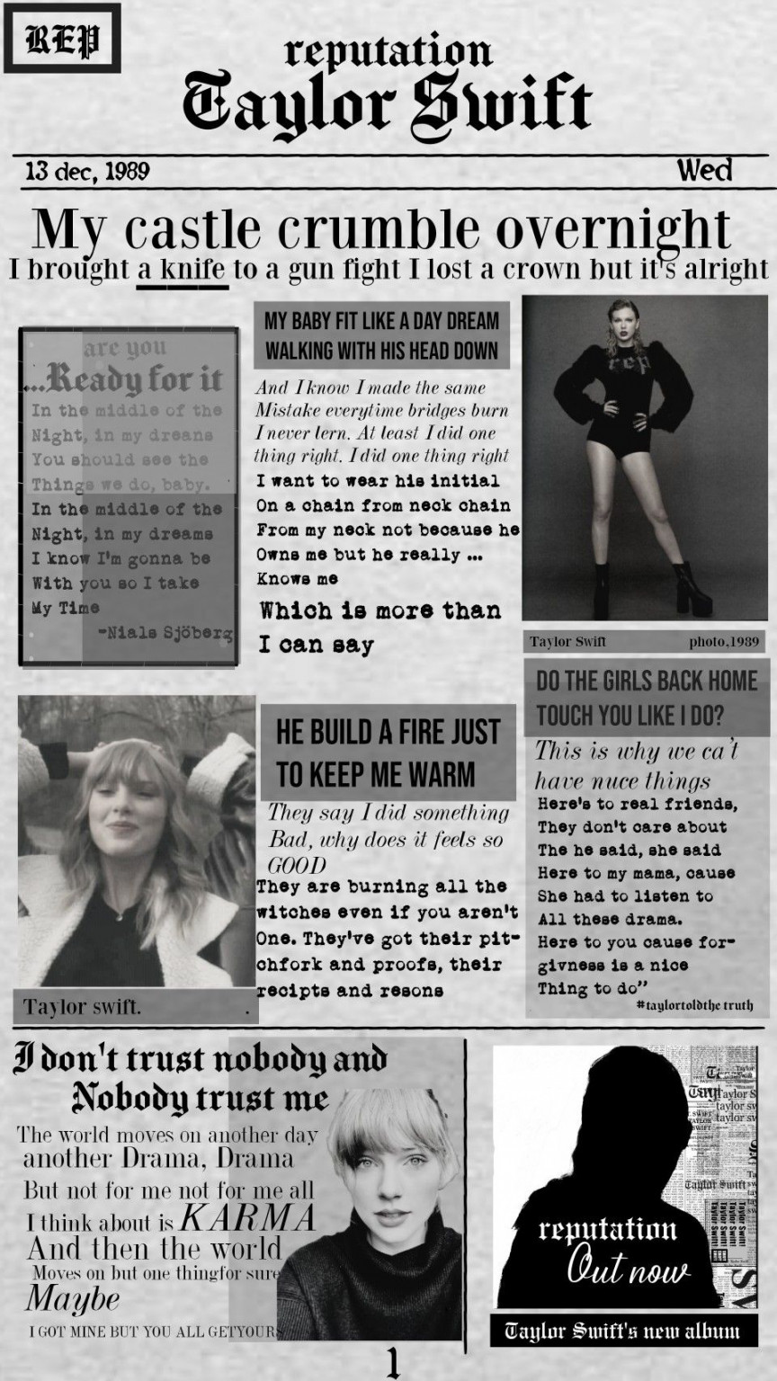 Taylor Swift reputation news paper  Taylor swift lyrics, Taylor