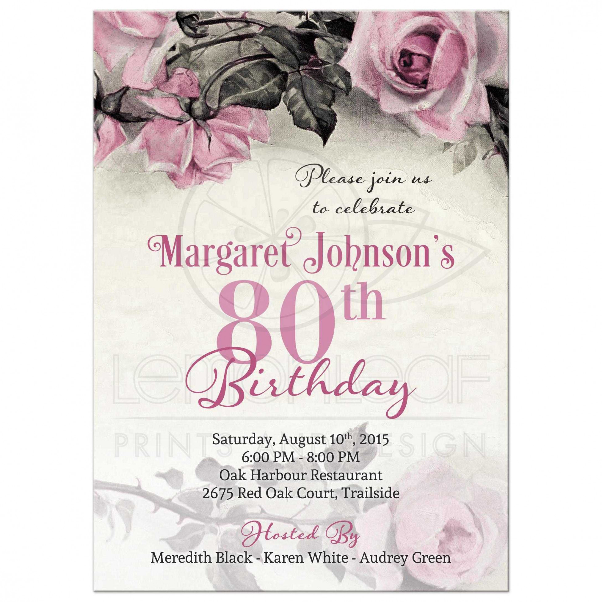 th Birthday Invitation  Vintage Pink Grey Rose