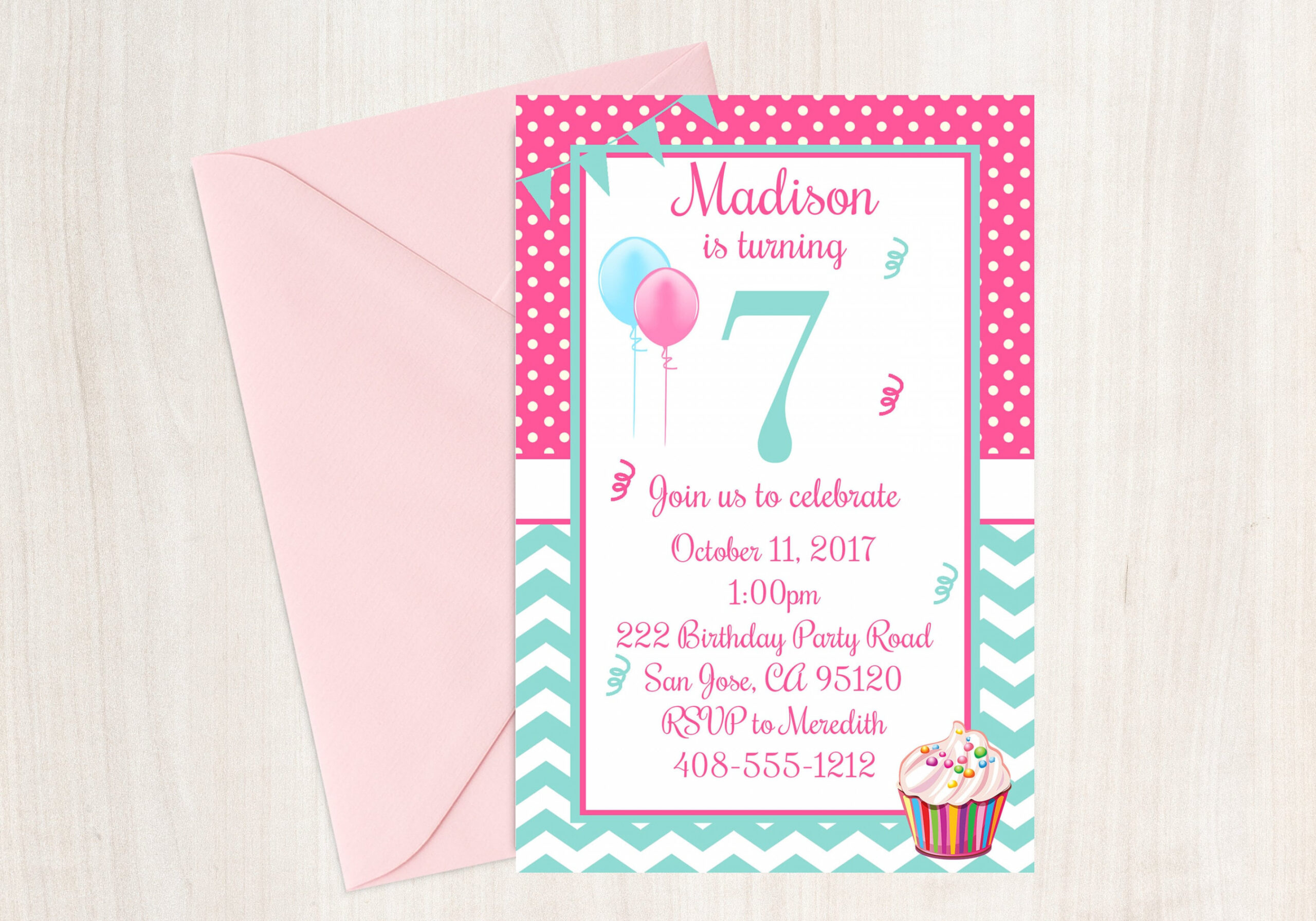 th Birthday Seventh Birthday th Birthday Invite th - Etsy