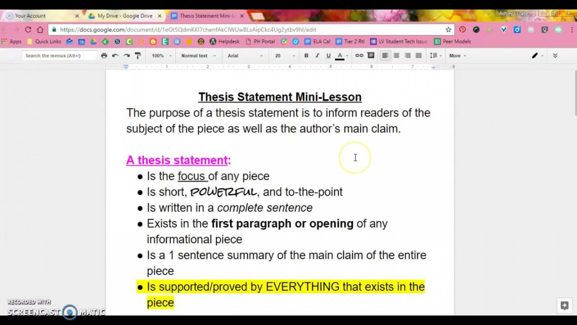 Thesis Statement Mini Lesson