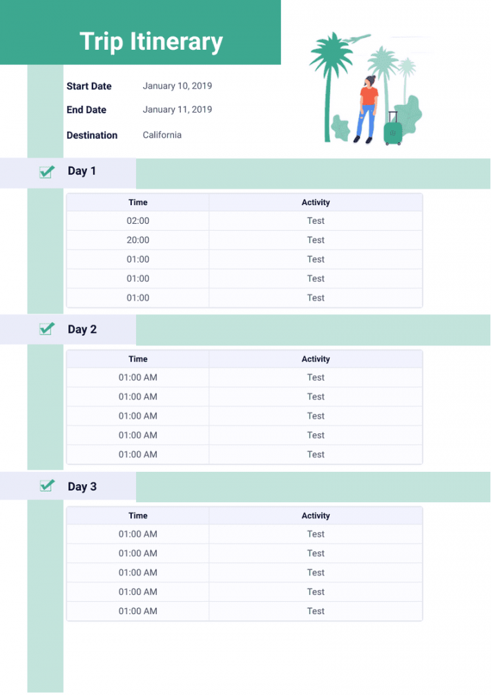 Trip Itinerary Template - PDF Templates  Jotform