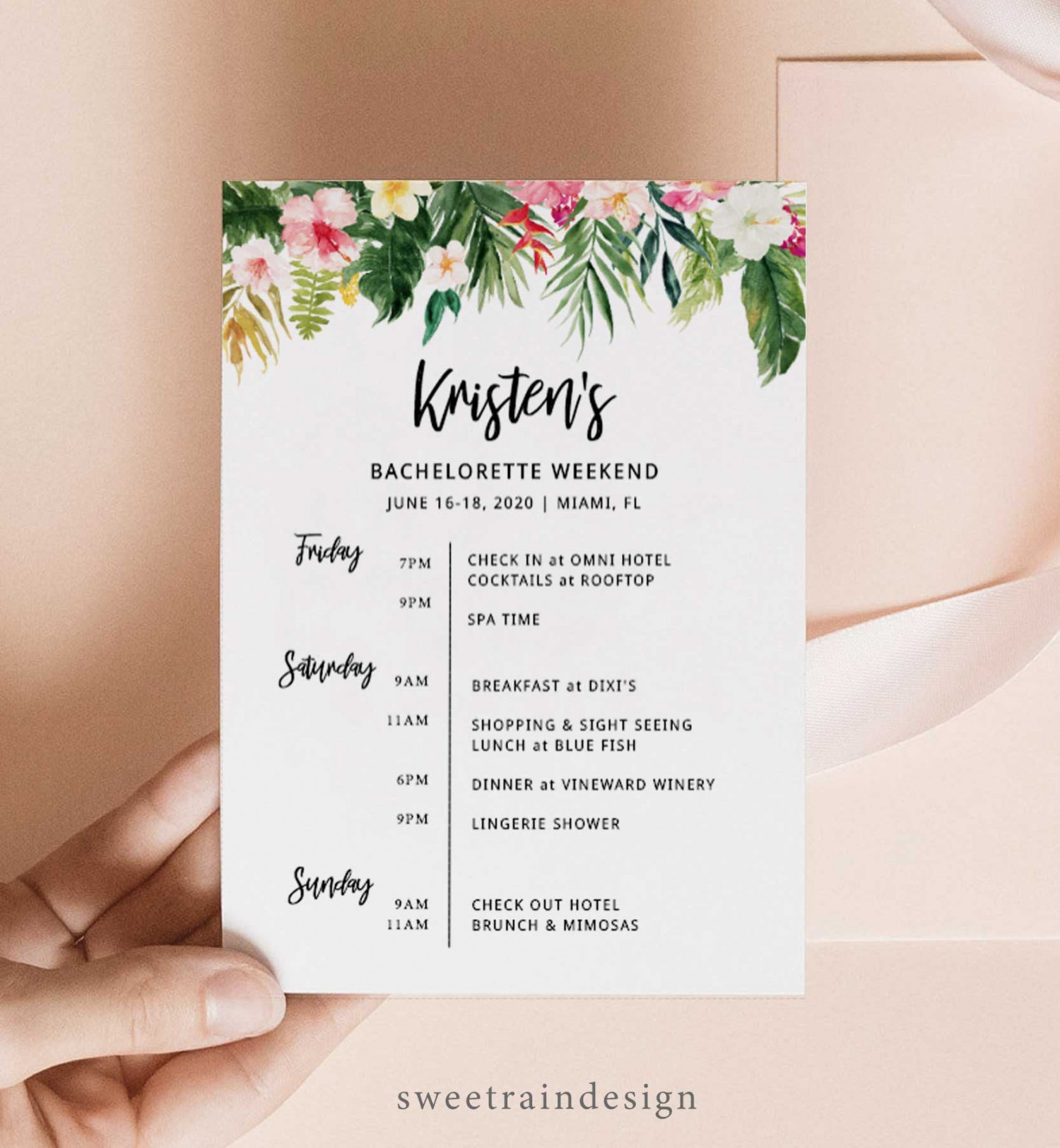 Tropical Bachelorette Itinerary Template Han Party Itinerary - Etsy