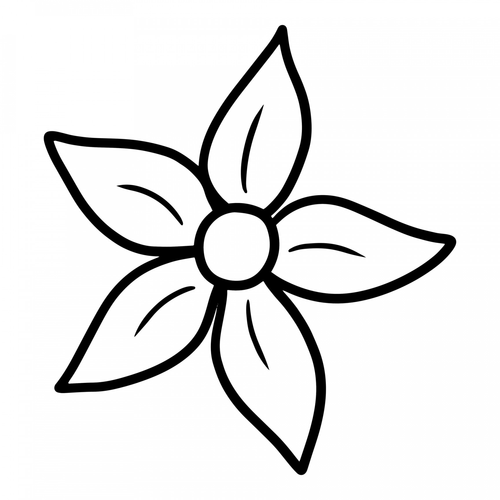 Tropical flower with five petals, simple bud, monochrome botanical