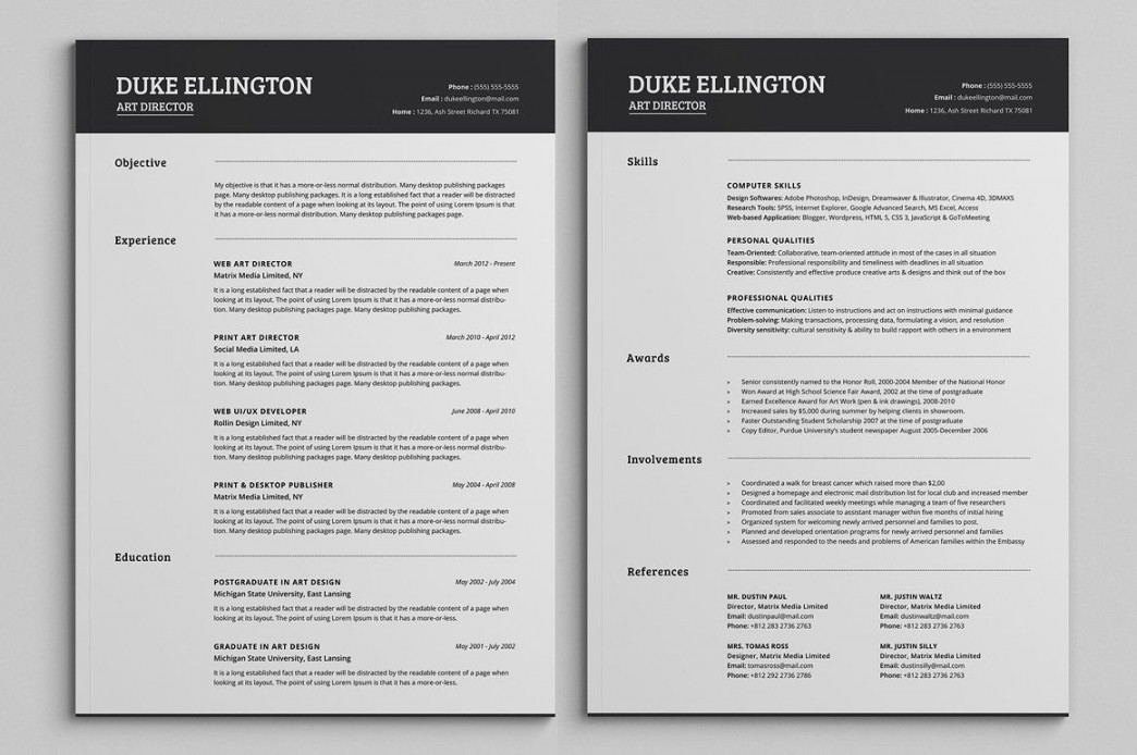 Two Pages Classic Resume CV Template  Unique resume template