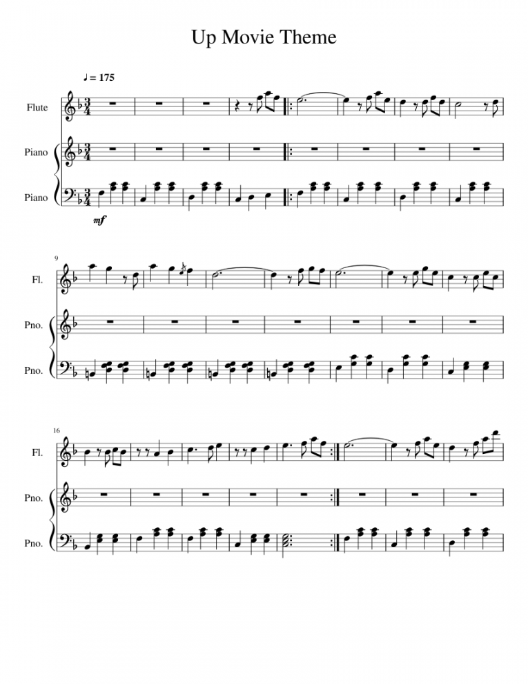 Up Movie Theme Sheet music for Piano, Flute (Mixed Trio