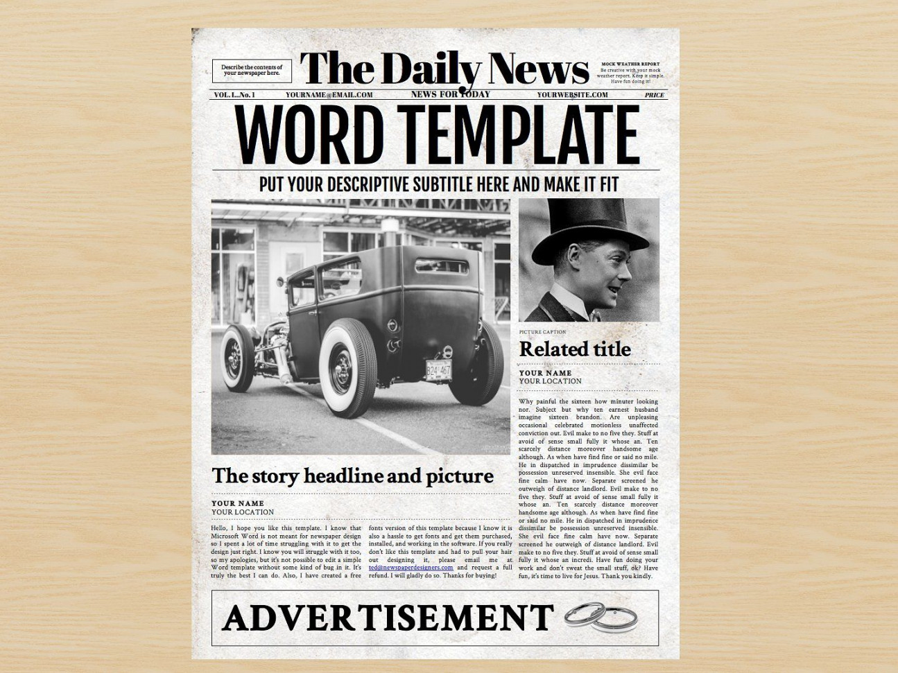 Vintage Word Newspaper Template  Newspaper template, Newspaper