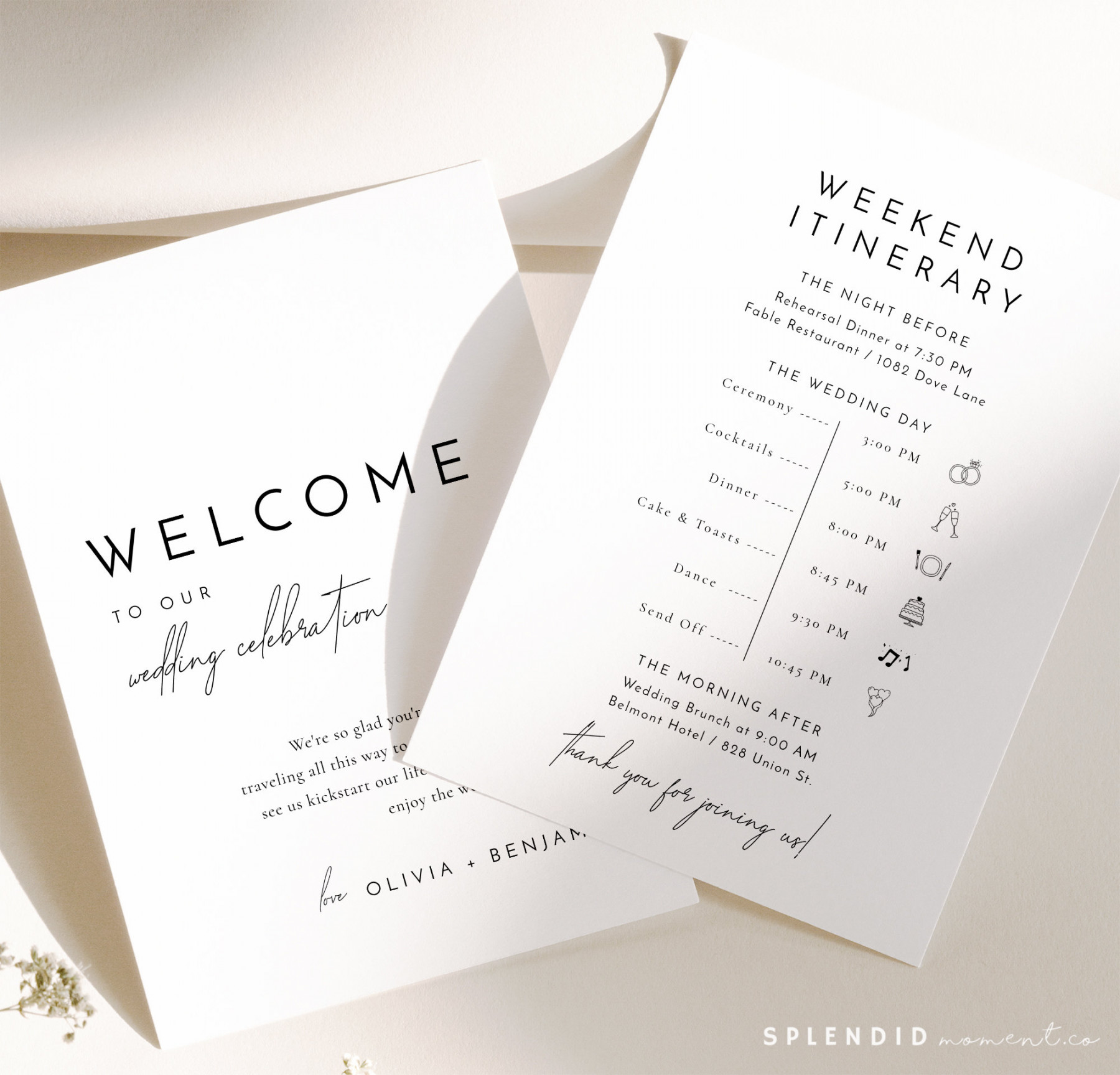 Wedding Itinerary Timeline Card Template, Printable Itinerary