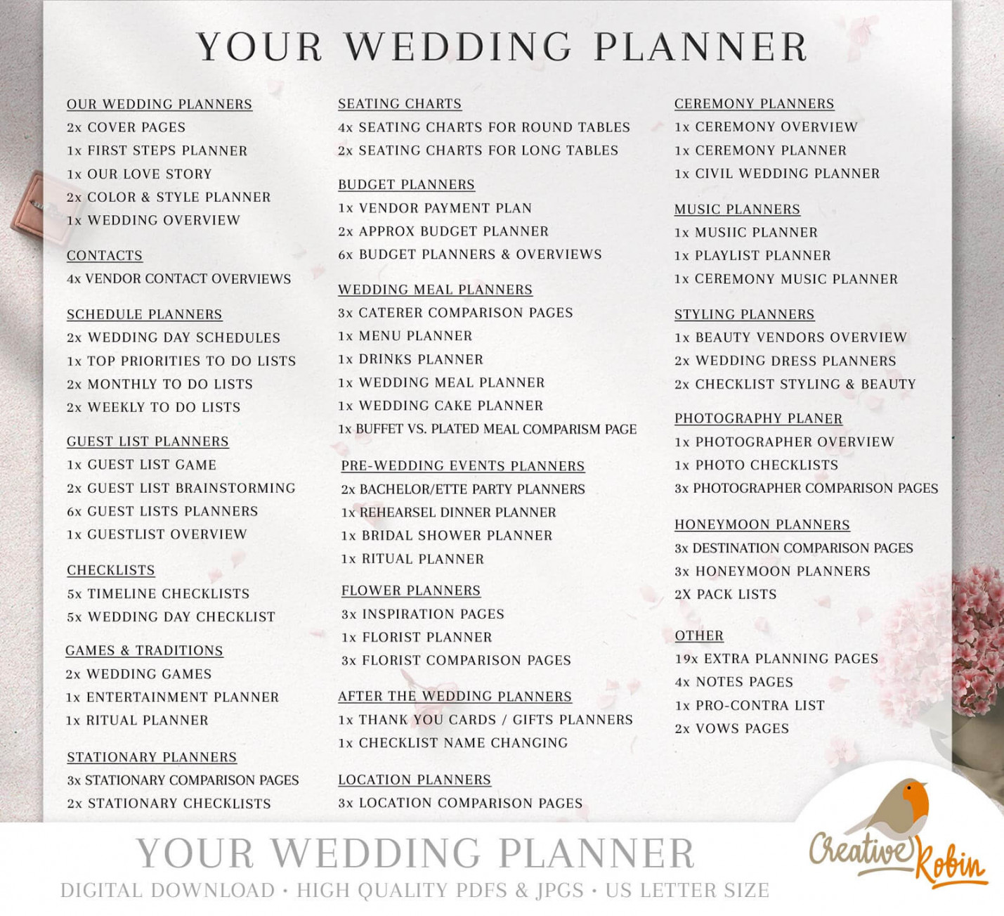 WEDDING PLANNER ✚ Bride Planner ➤  Printable Pages