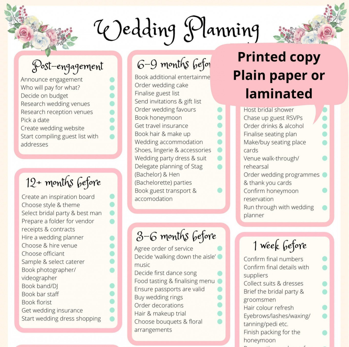 Wedding Planning Checklist printed & Laminated - Etsy Canada