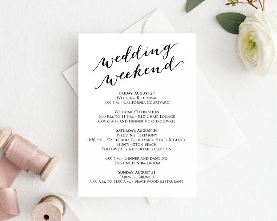 Wedding Weekend Itinerary Template Wedding Weekend Timeline - Etsy