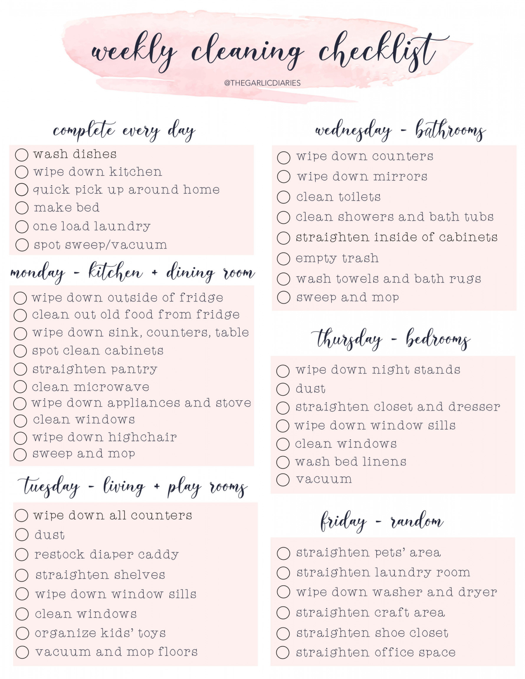 Weekly Cleaning Checklist (with free downloadable)