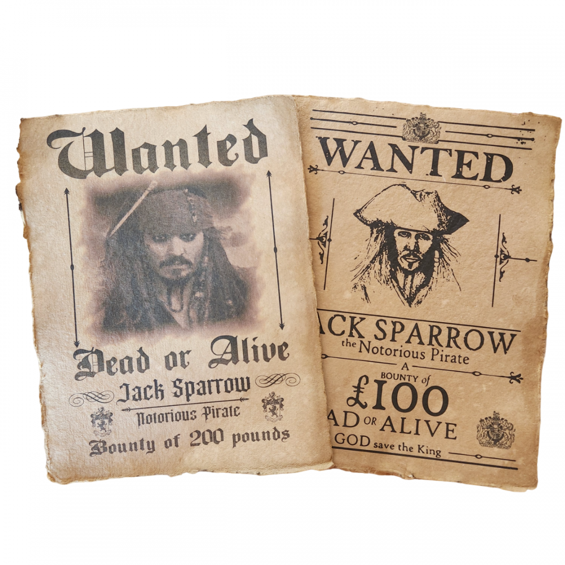 x Jack Sparrow Pirat Karibik gealtert gedruckt Wunschposter, Halloween  Requisi