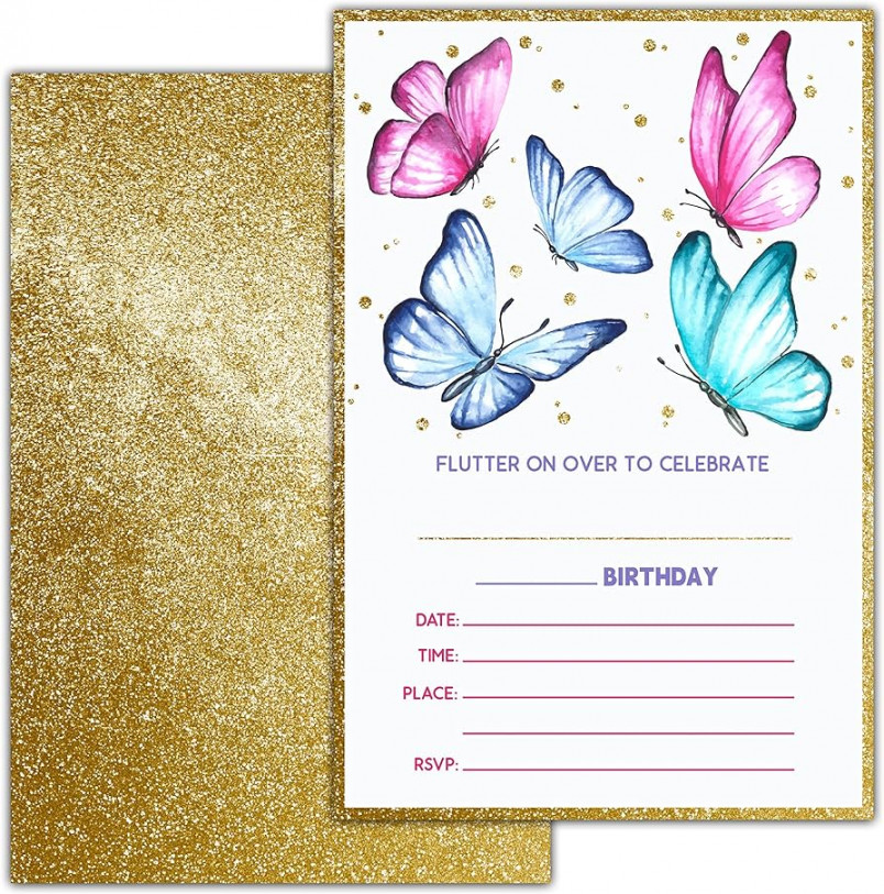 XUOUPIUE Birthday Invitations for Girls, Butterfly Theme, Birthday