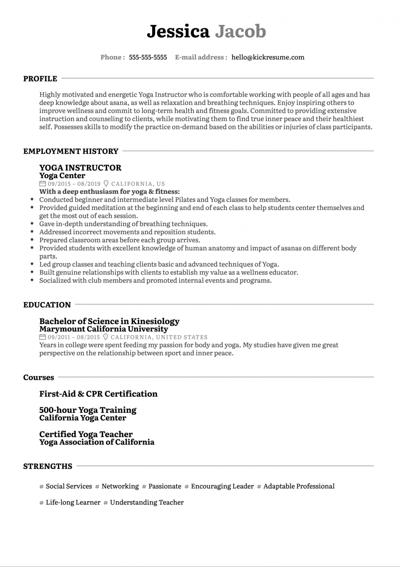 Yoga Instructor Resume Example  Kickresume