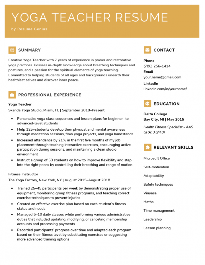 Yoga Teacher Resume - Example & Template (Free Download)