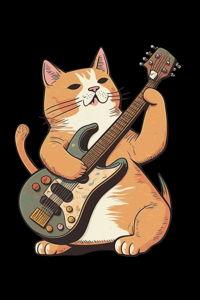 A cute cat playing an electric guitar T-Shirt in   Cat