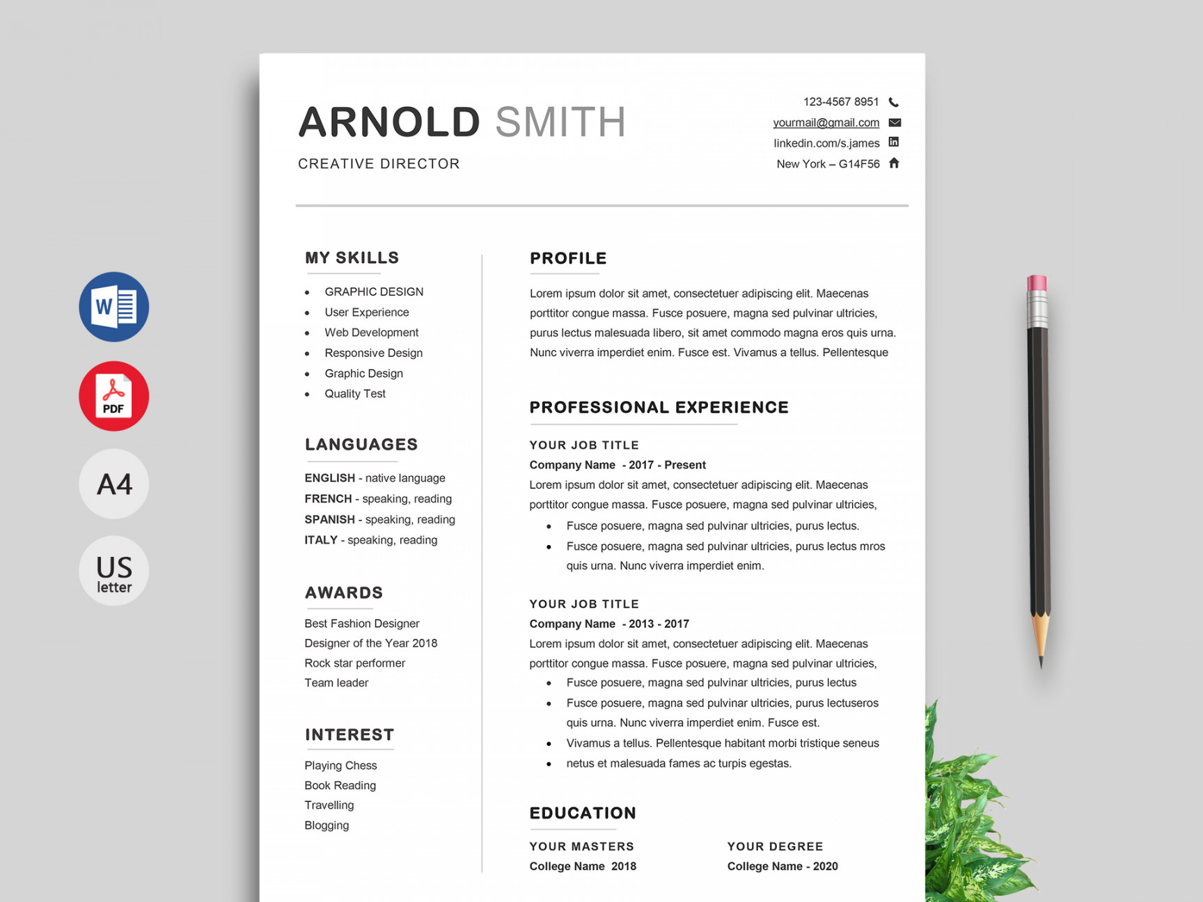 Ace Classic CV Template Word  - ResumeKraft