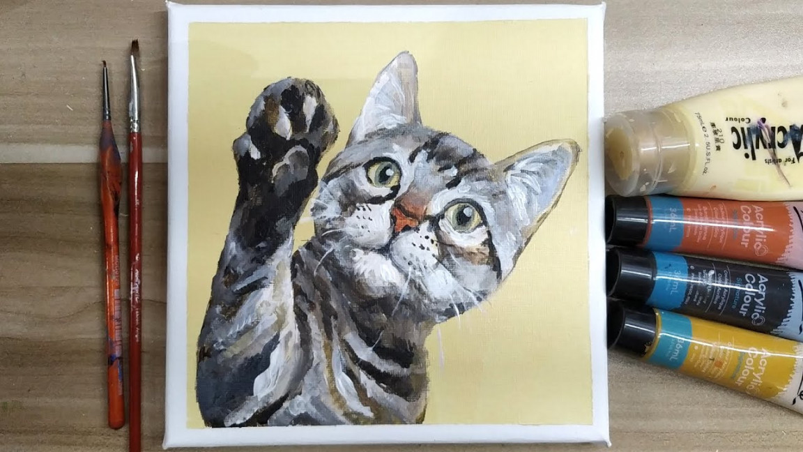 Acrylic painting / How to paint a cat /Easy painting Tutorial #