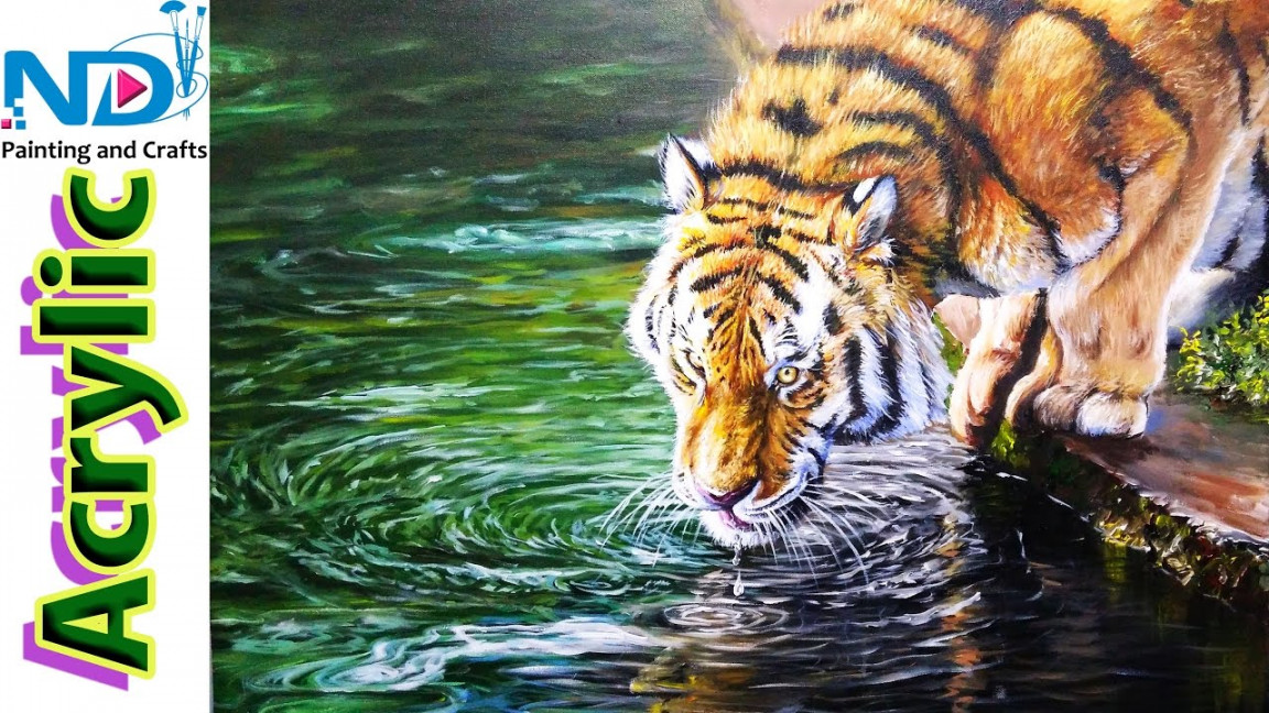 Acrylic Painting Tutorials Tiger with Reflected Water by -Nihar Debnath