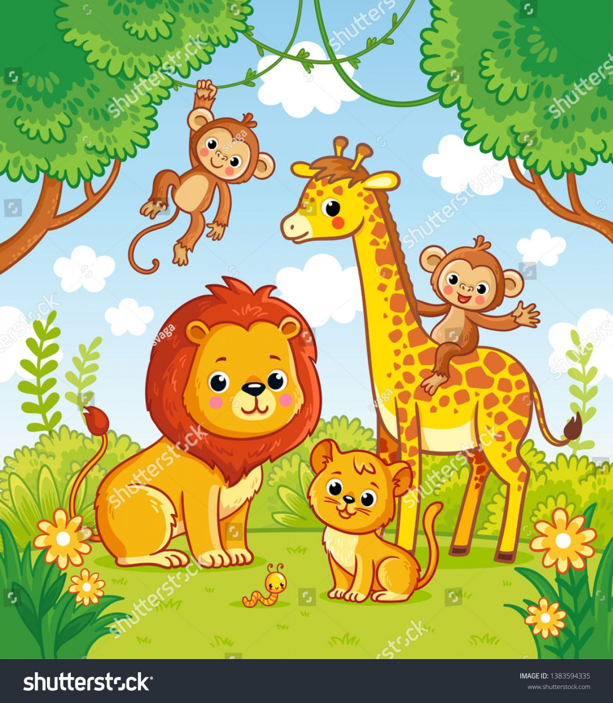 African Animals Jungle Lion Giraffe Vector Stock Vector (Royalty