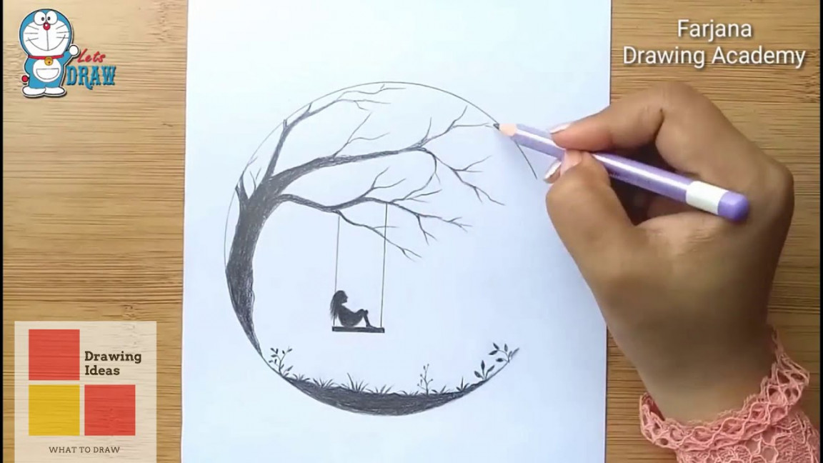 Alone Girl Drawing Swinging in a tree, Drawing, What to Draw for Beginners   Ideas for Drawing Easy