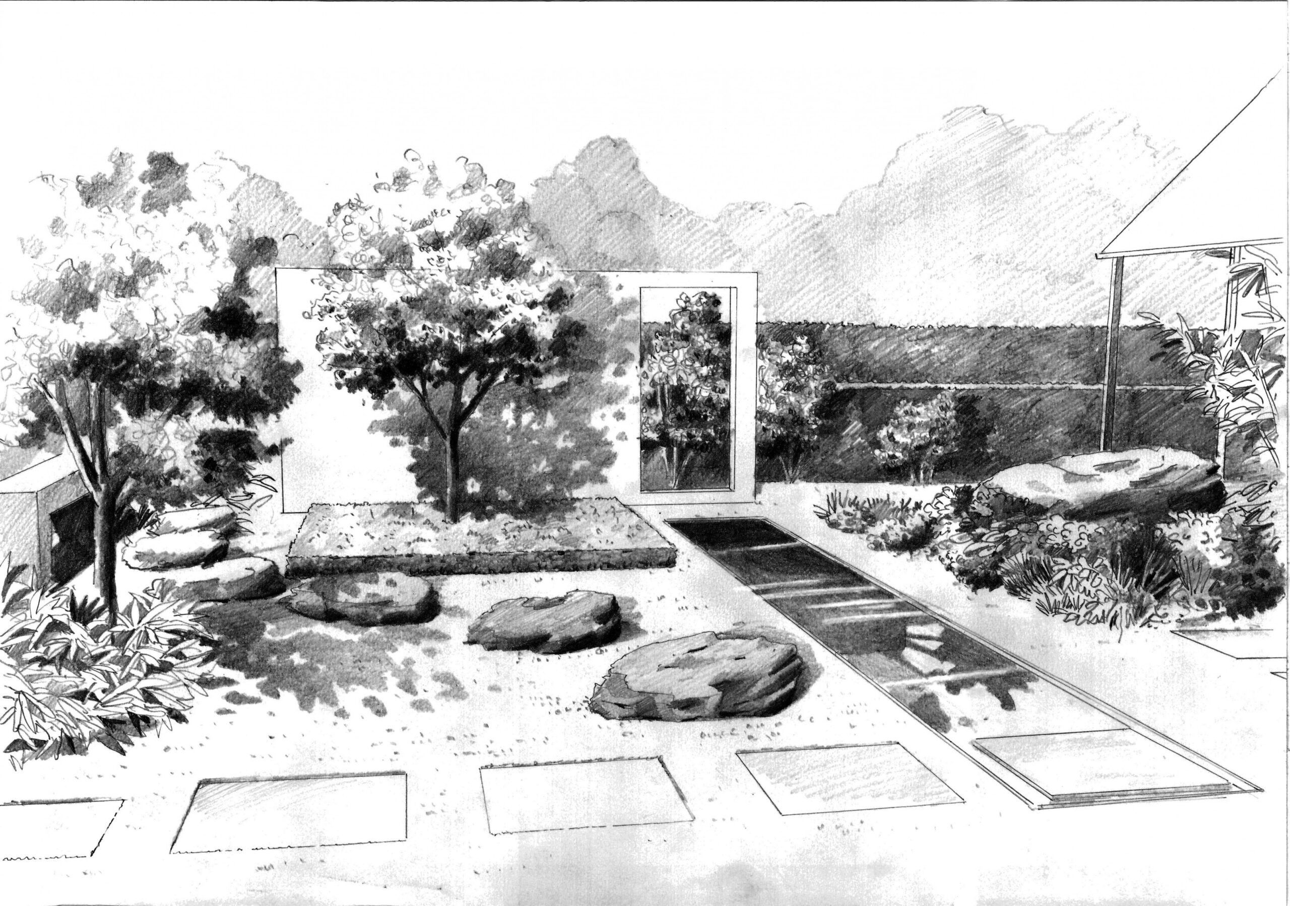 Angus Thompson Design: Japanese Garden ATD Sketch #  Landscape